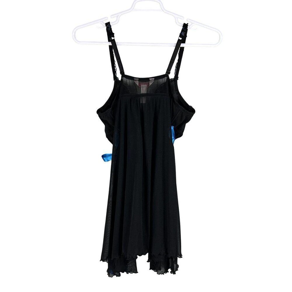 Cacique Womens 3X Babydoll Teddy Black Blue Floral Embroidered Bow Nightgown - Picture 7 of 10